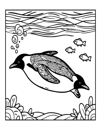 Penguin Dive - Free printable coloring page