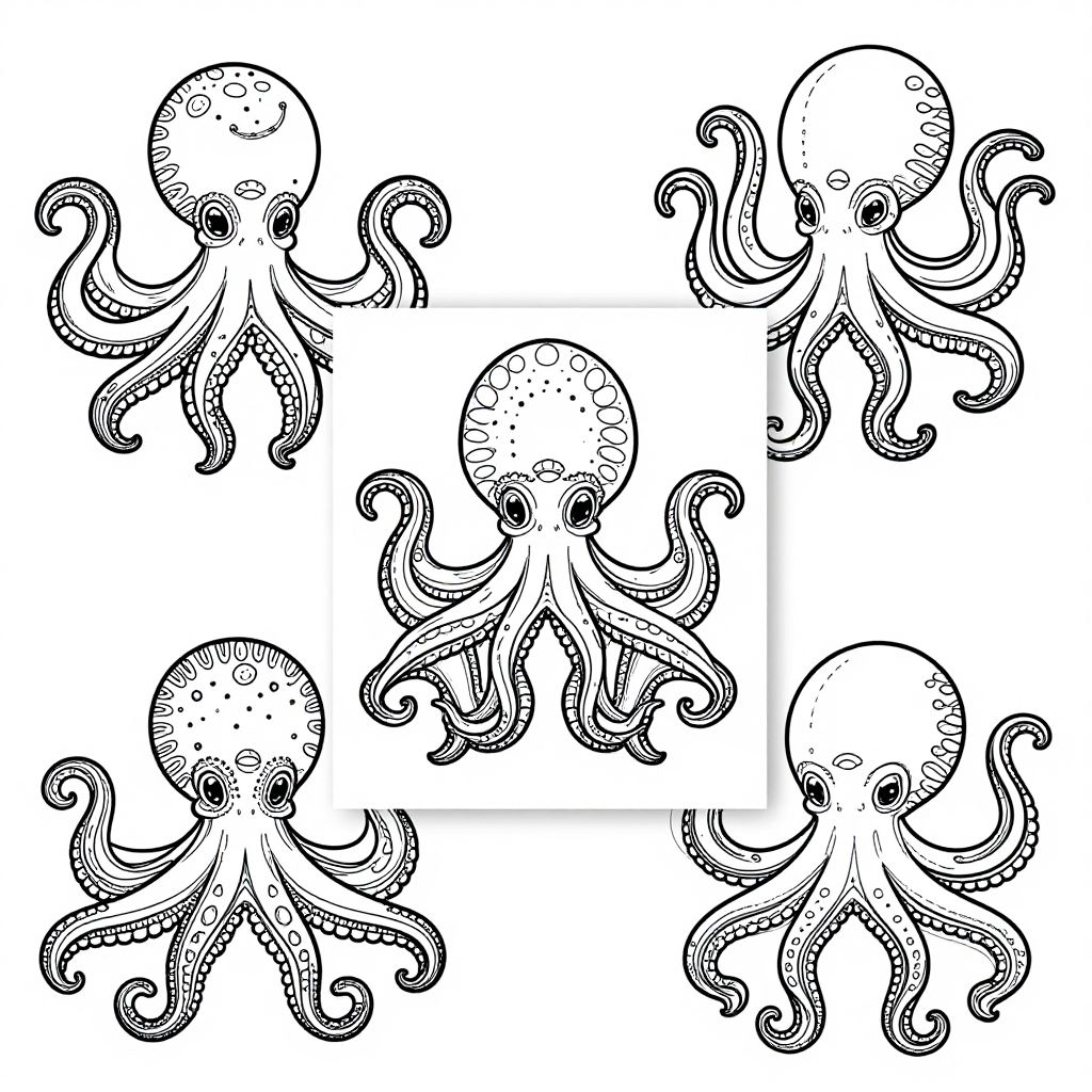 Octopuses coloring pages collection - 30 free printable pages