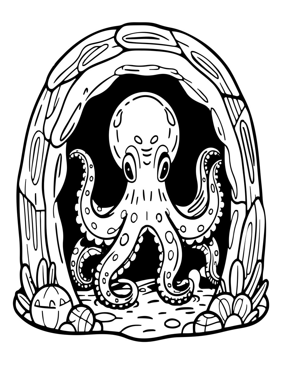Octopus Den - free printable coloring page