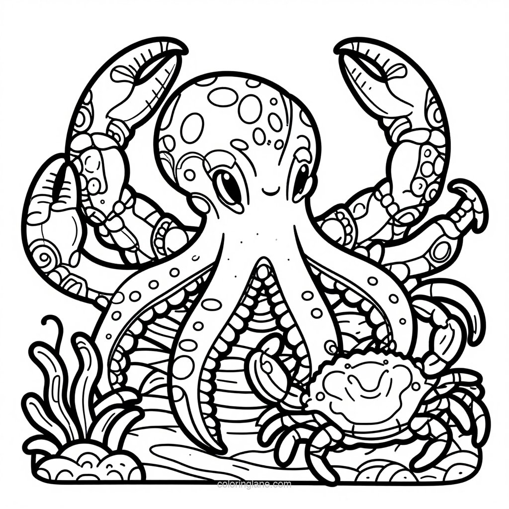 Octopus and Coconut - free printable coloring page