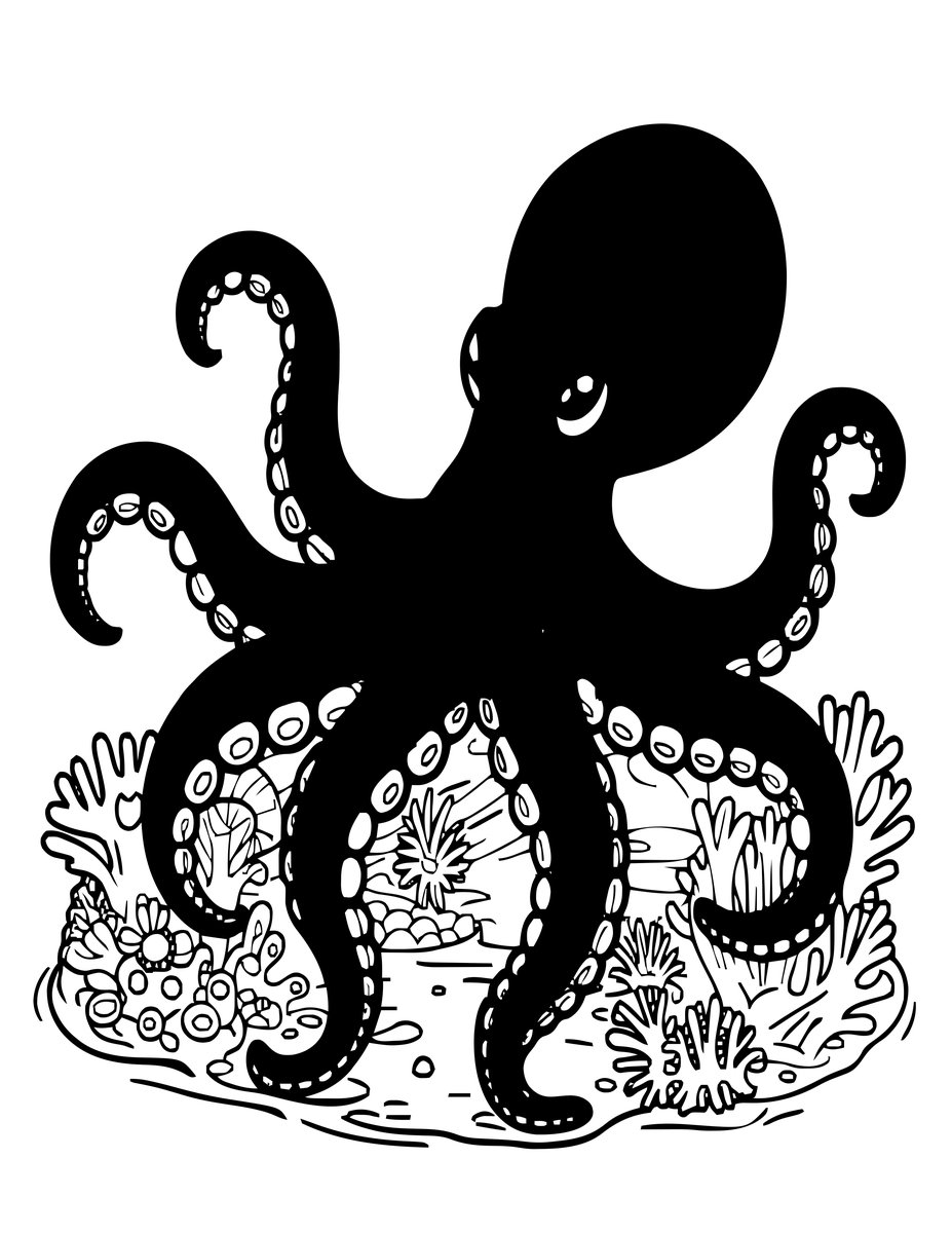 Day Octopus - free printable coloring page