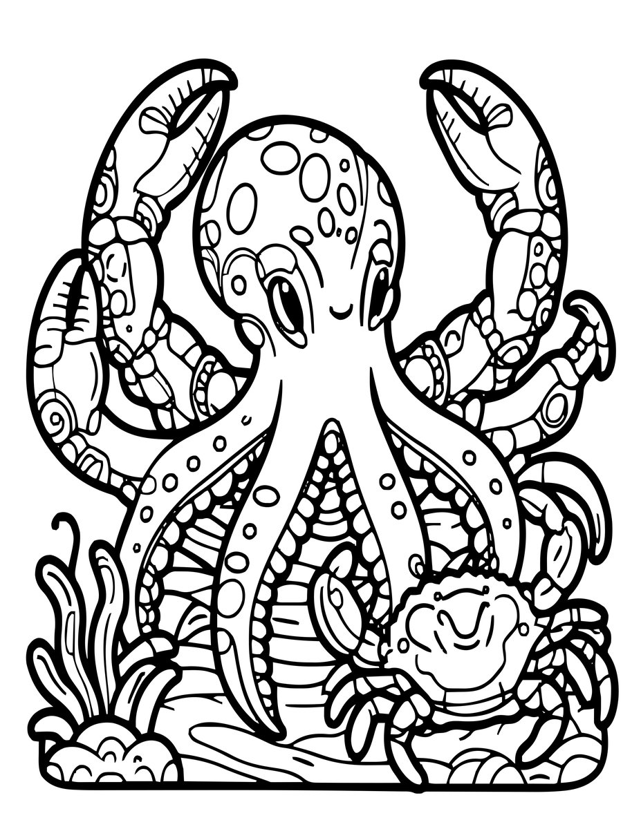 Octopus Wrestling - free printable coloring page