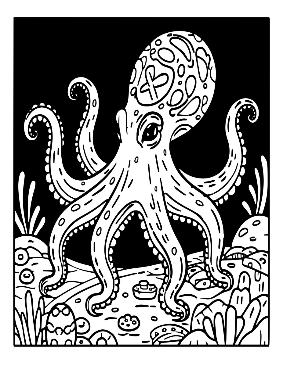 Octopus at Night - free printable coloring page