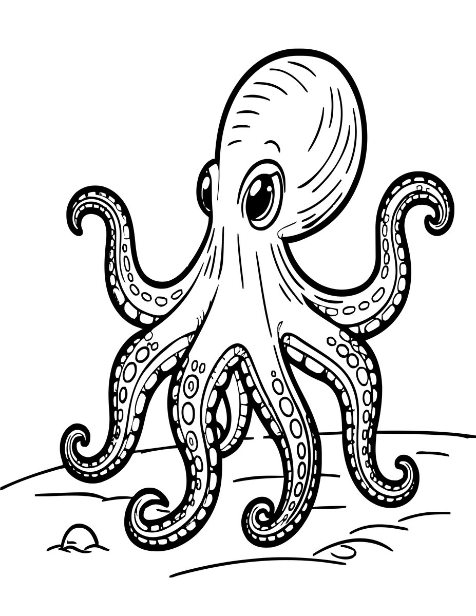 Coconut Octopus - free printable coloring page