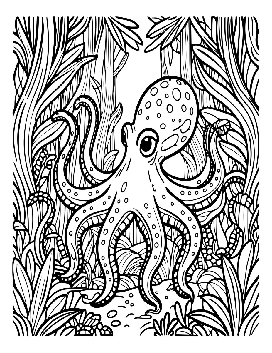 Octopus Kelp Forest - free printable coloring page