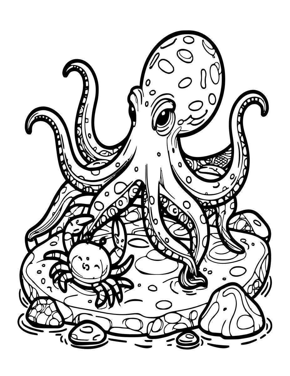 Octopus Hunting - free printable coloring page