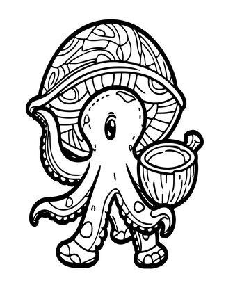 Octopus and Coconut - Free printable coloring page