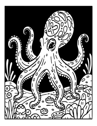 Octopus at Night - Free printable coloring page