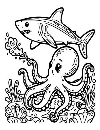 Octopus and Shark - Free printable coloring page