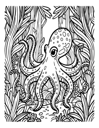 Octopus Kelp Forest - Free printable coloring page