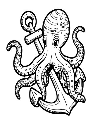 Octopus and Anchor - Free printable coloring page
