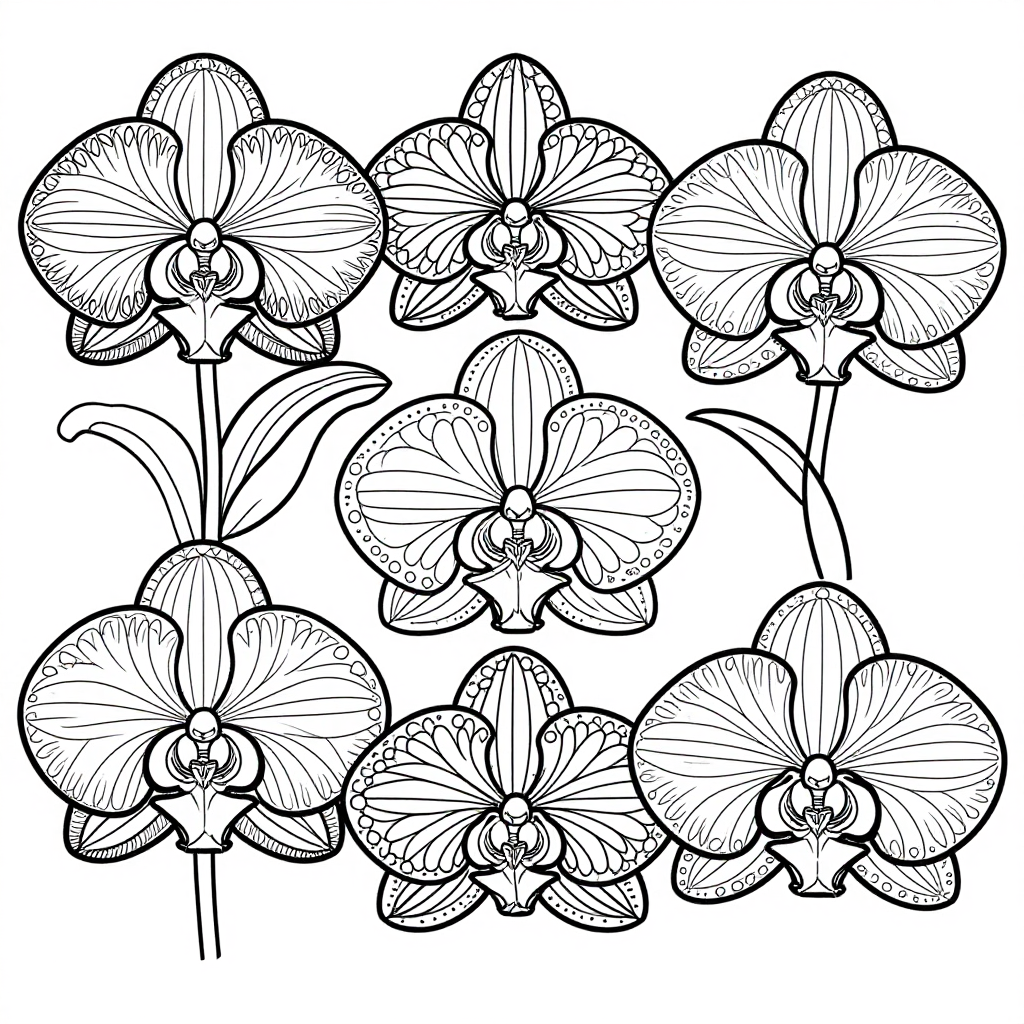 Orchids coloring pages collection - 30 free printable pages