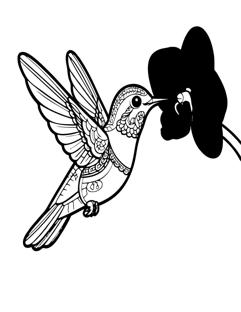 Orchid and Hummingbird - free printable coloring page