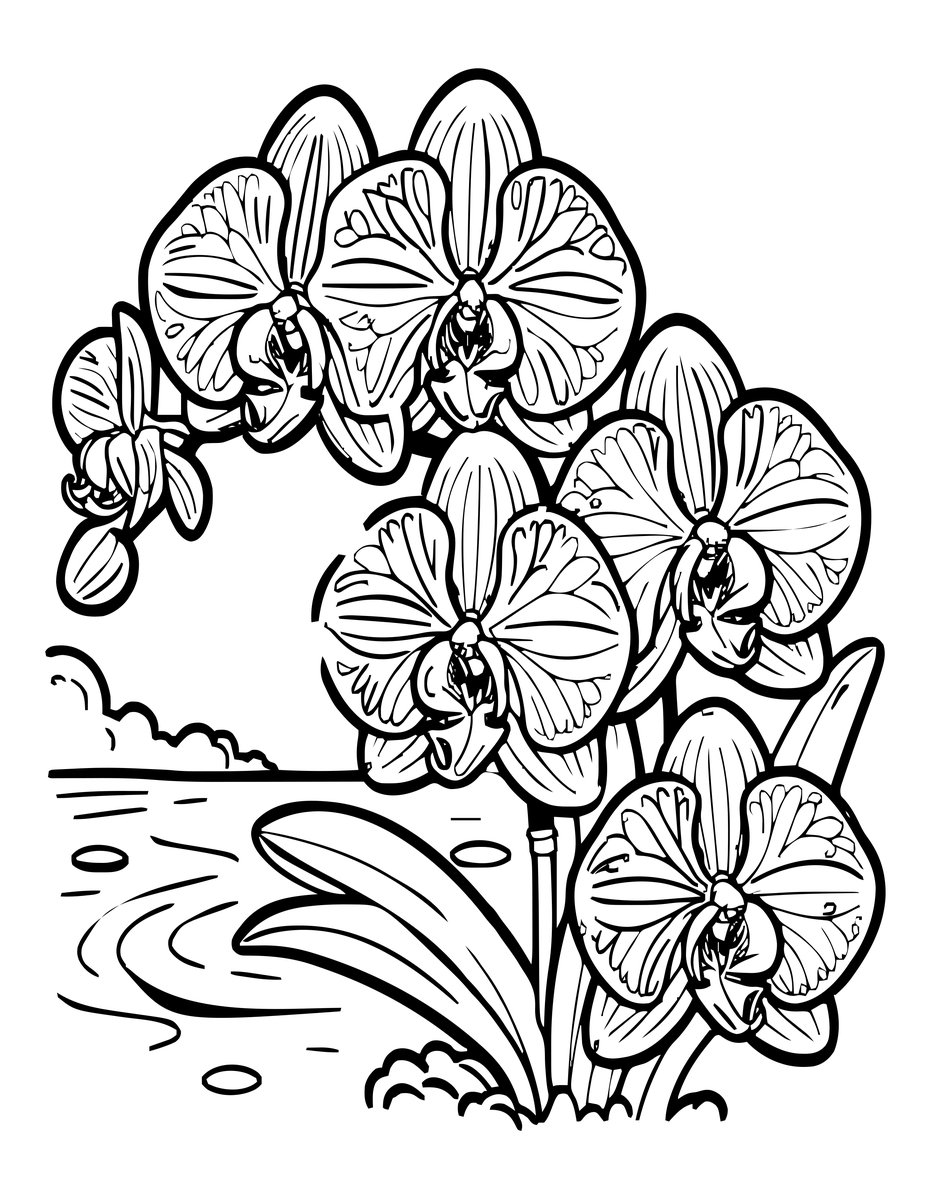 Orchid at Dusk - free printable coloring page