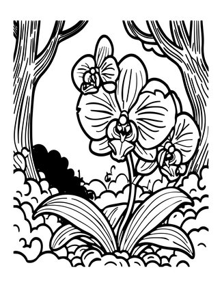 Orchid in Rain Forest - Free printable coloring page