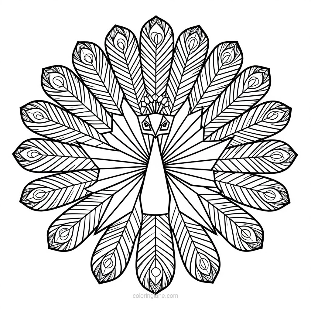 Origami Peacock - free printable coloring page