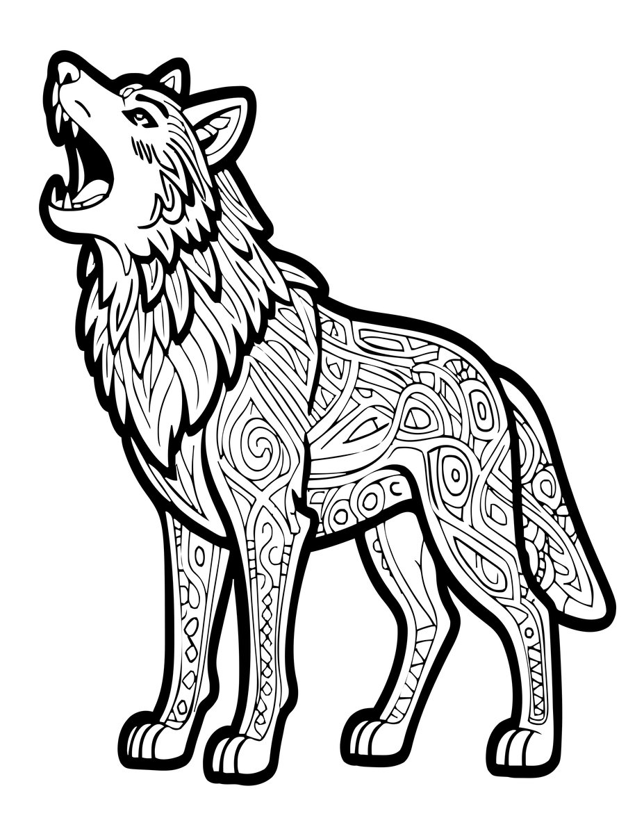 Origami Wolf - free printable coloring page