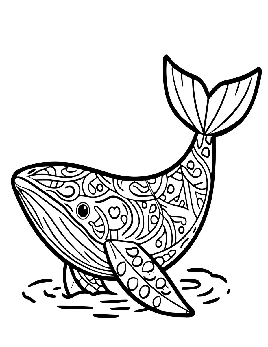 Origami Whale - free printable coloring page