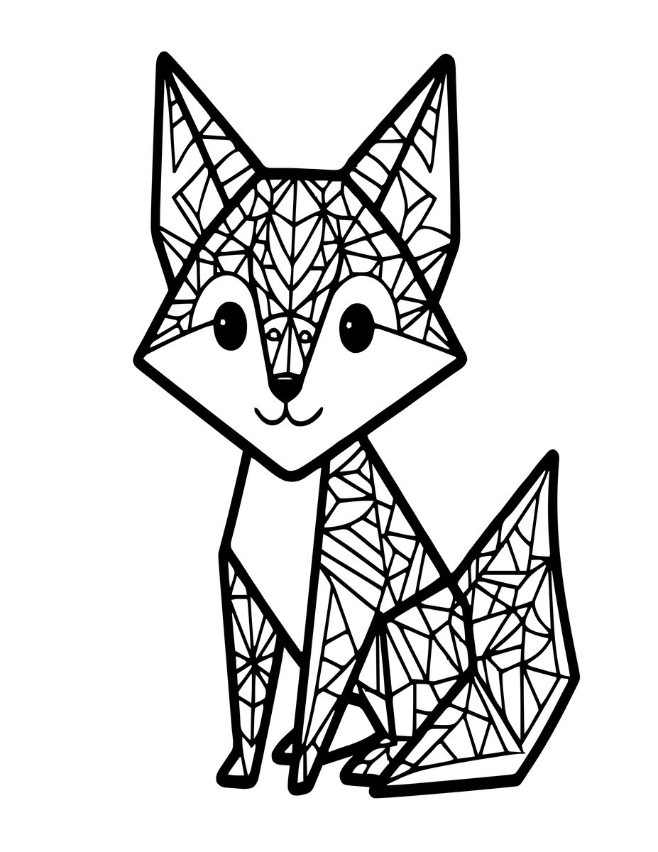Origami Fox - free printable coloring page