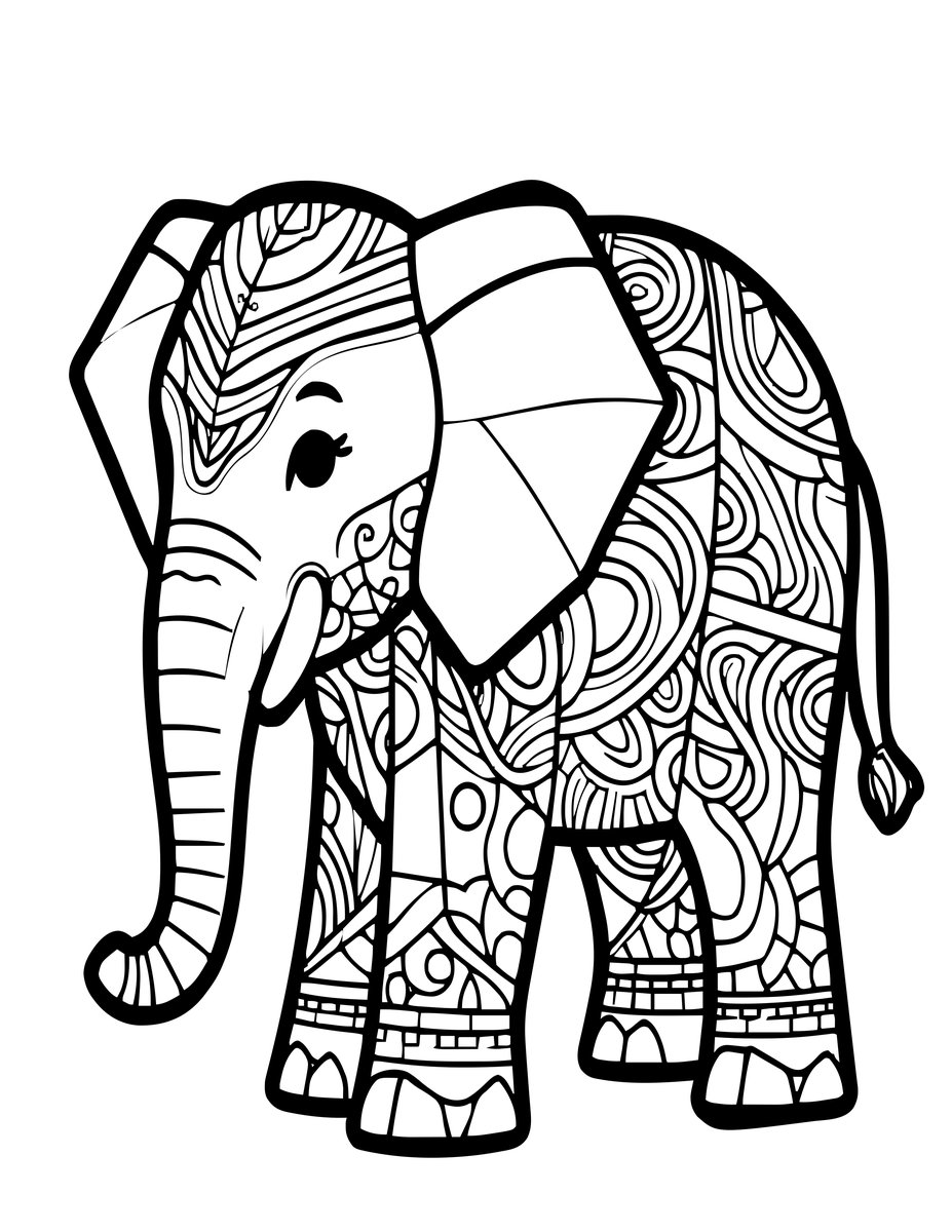 Origami Elephant - free printable coloring page