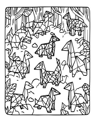 Origami Nature Scene - Free printable coloring page