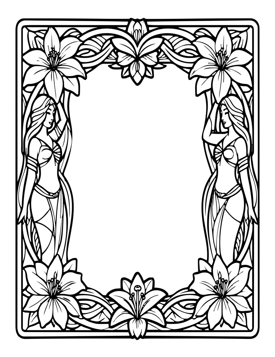 Art Nouveau Border - free printable coloring page