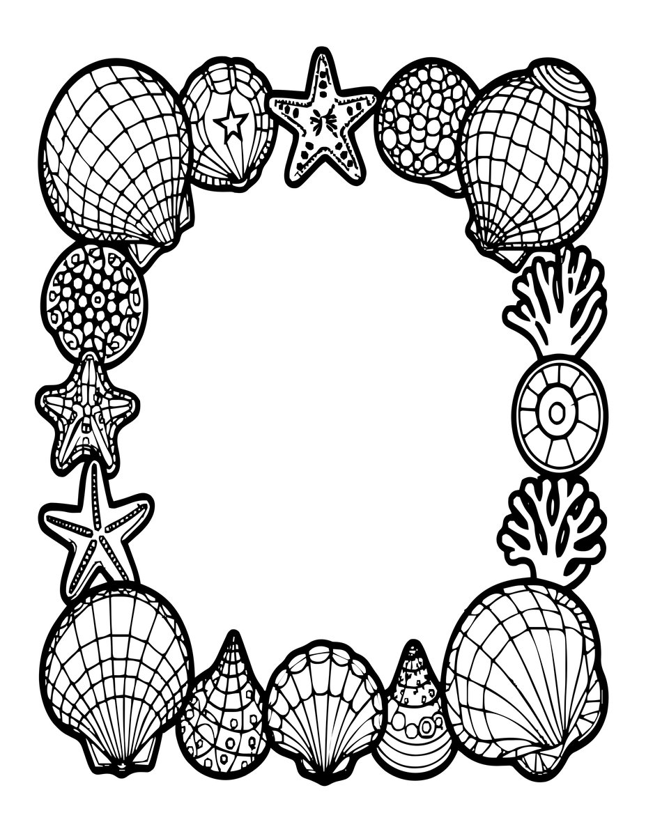 Seashell Border - free printable coloring page