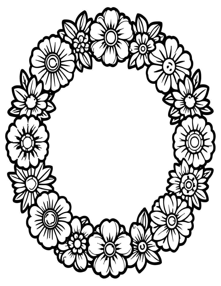 Floral Wreath Frame - free printable coloring page
