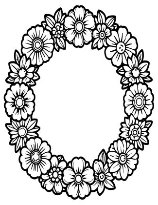 Floral Wreath Frame - Free printable coloring page
