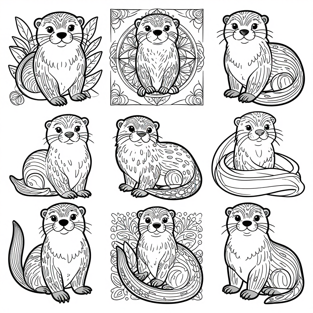 Otters coloring pages collection - 30 free printable pages