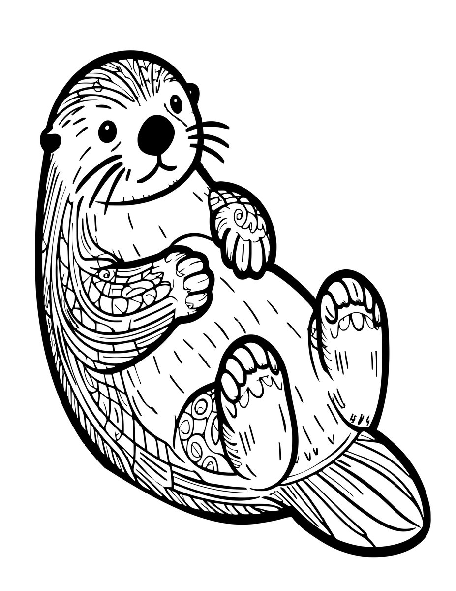 Sea Otter Floating - free printable coloring page