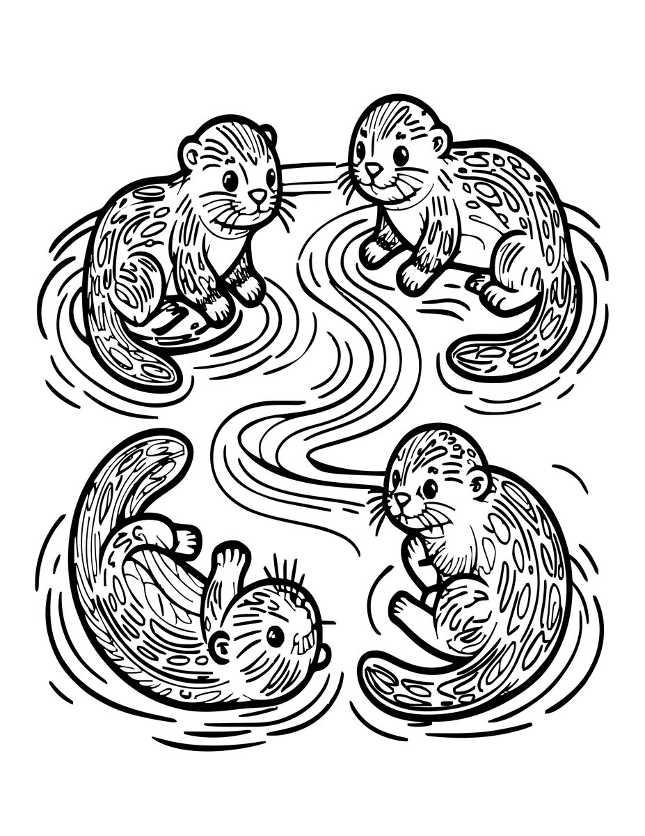Otter Playing - free printable coloring page
