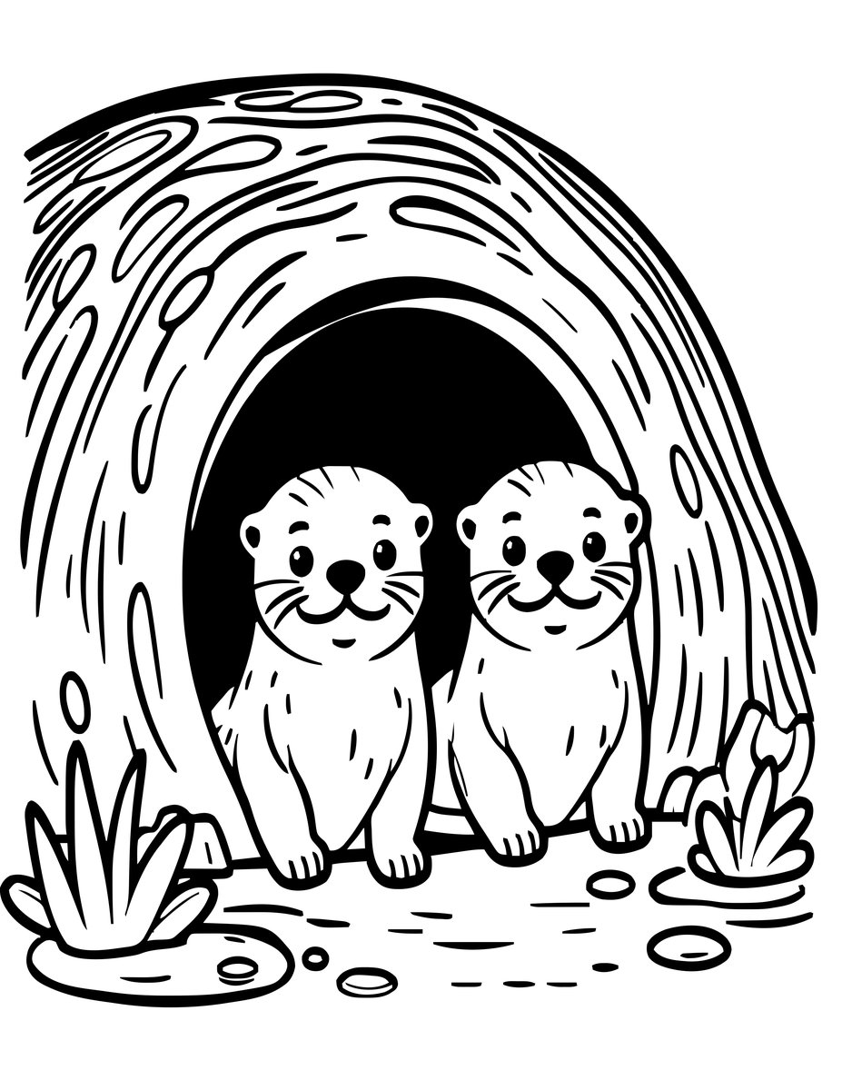 Otter Cubs - free printable coloring page