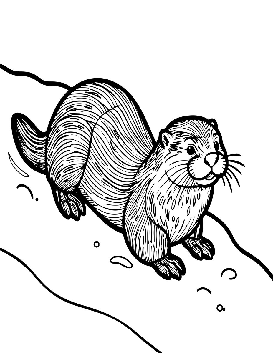 Otter in Snow - free printable coloring page