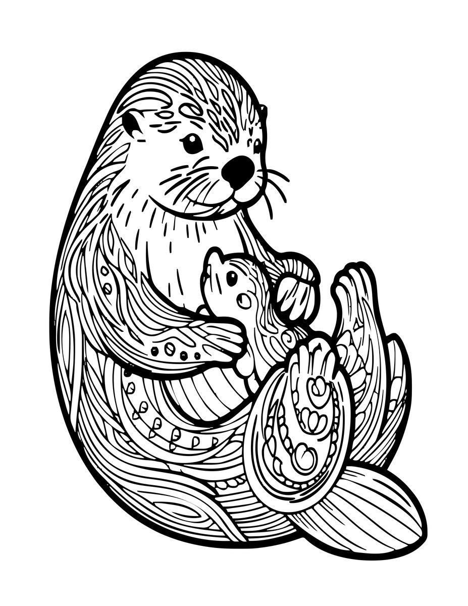 Sea Otter and Pup - free printable coloring page