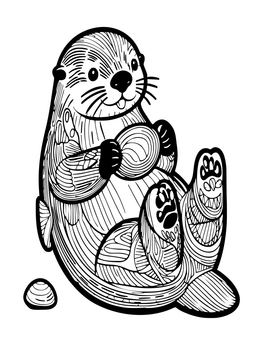 Otter Eating Clam - free printable coloring page