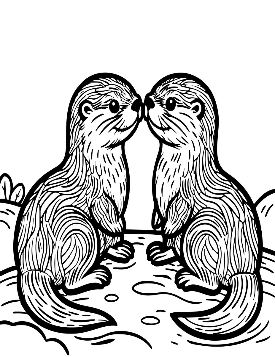 Otter Pair - free printable coloring page
