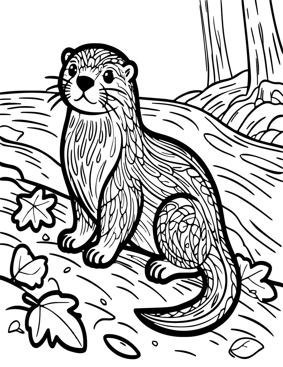 Otter in Autumn - free printable coloring page
