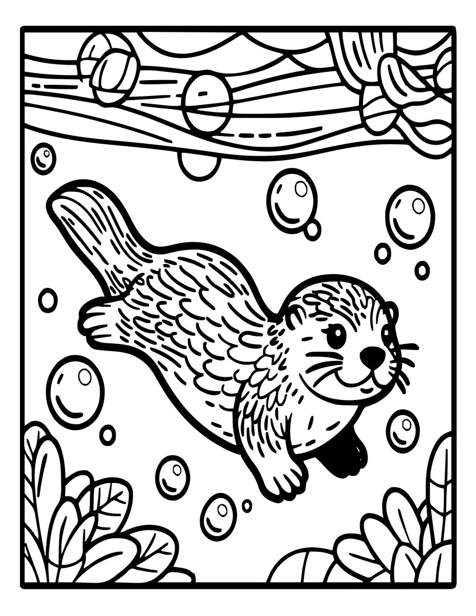 Otter Bubbles - free printable coloring page