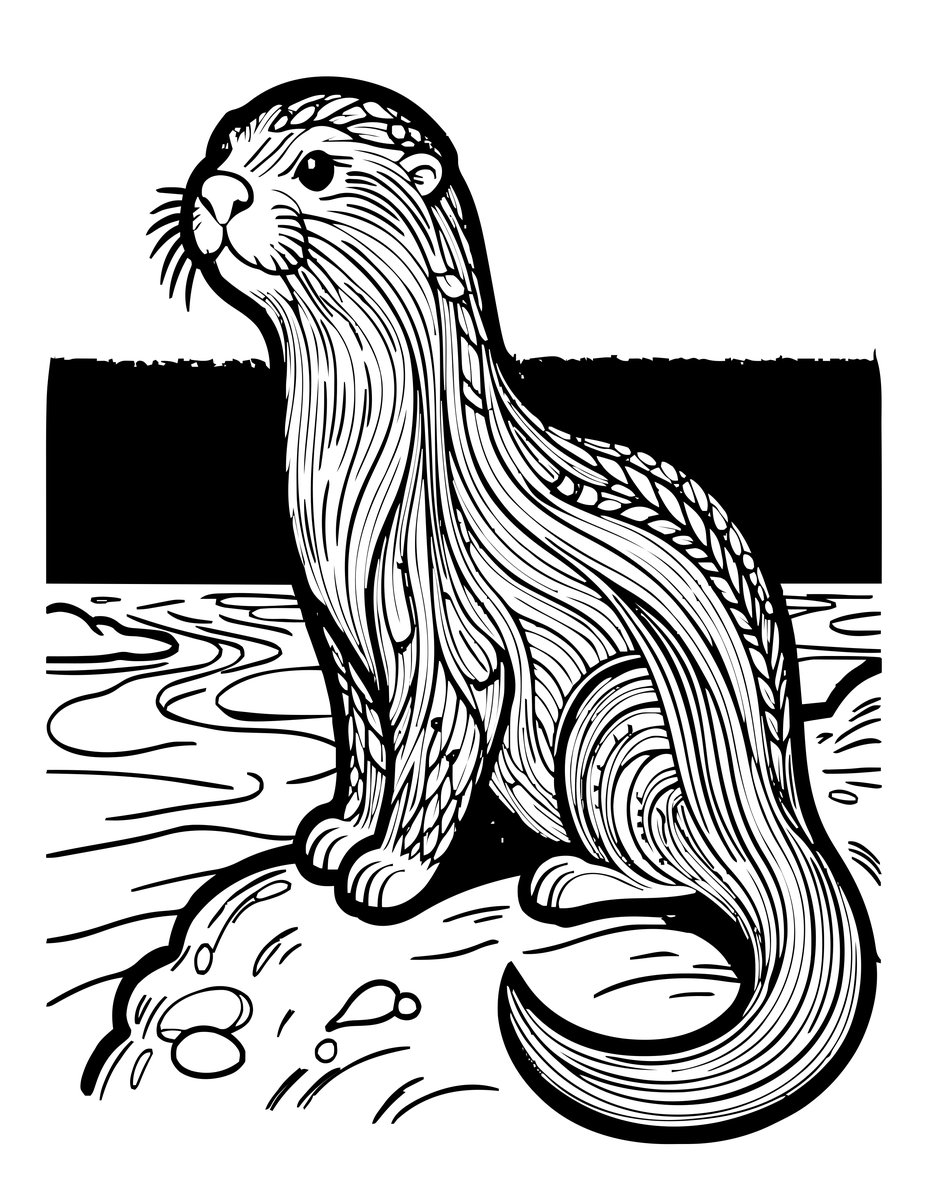 Otter at Dusk - free printable coloring page