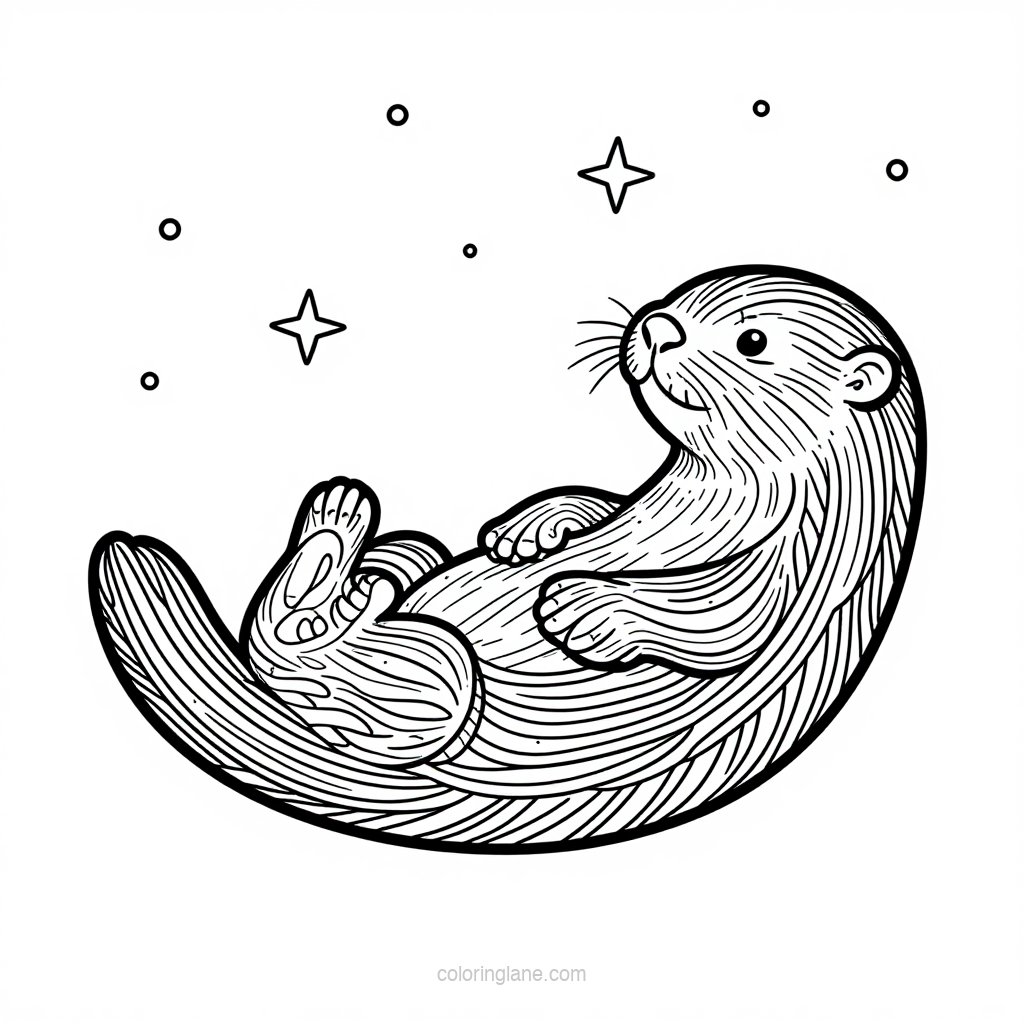 Otter Under Stars - free printable coloring page