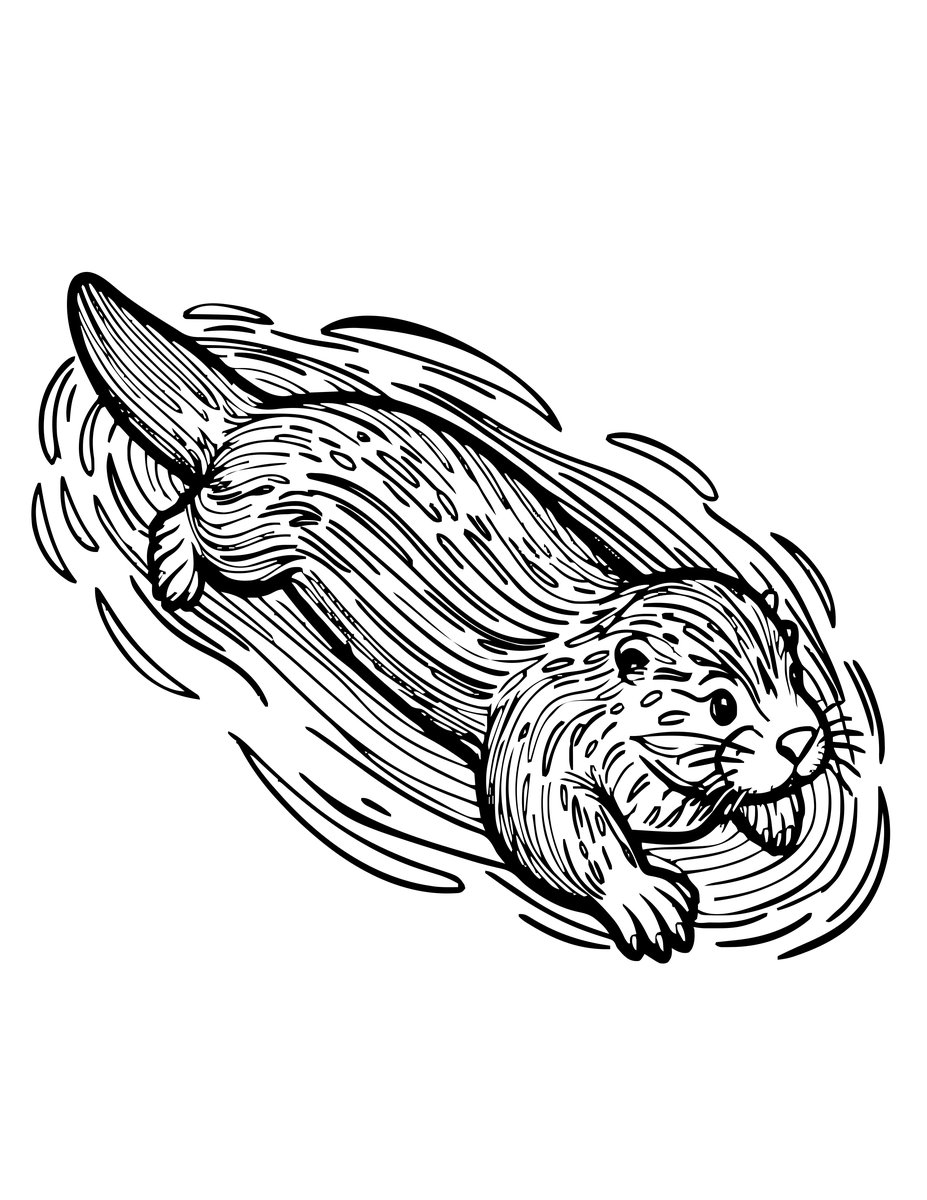 River Otter Swimming - free printable coloring page
