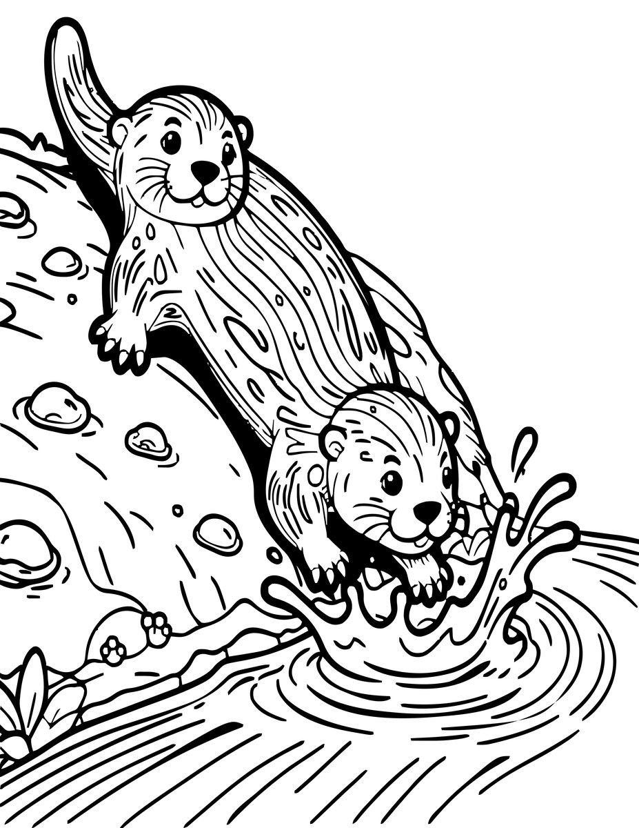 Otter Sliding - free printable coloring page