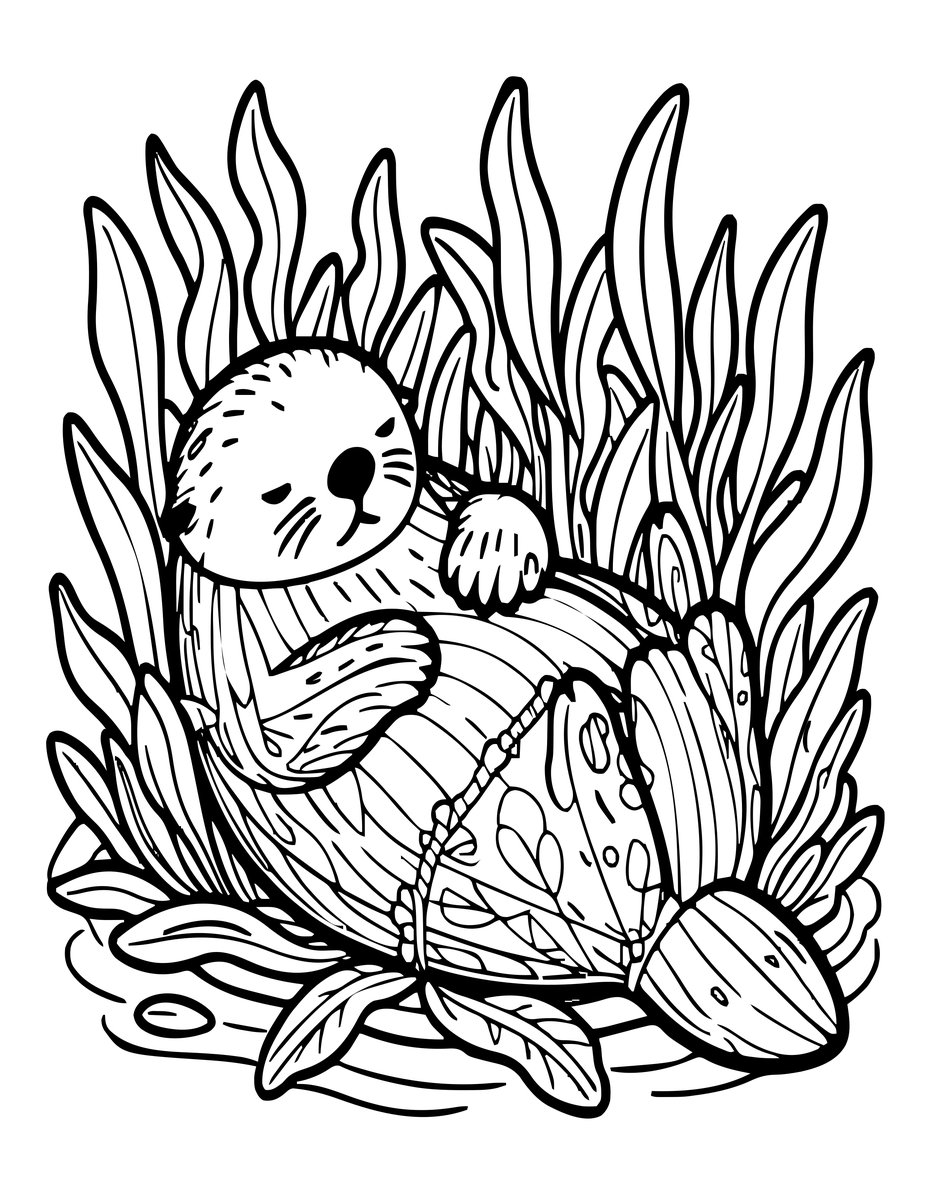 Otter in Kelp - free printable coloring page