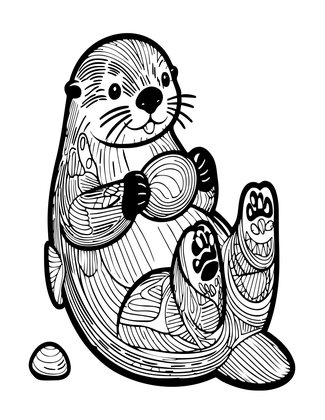 Otter Eating Clam - Free printable coloring page