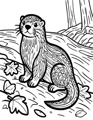 Otter in Autumn - Free printable coloring page