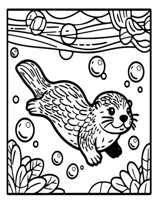 Otter Bubbles - Free printable coloring page