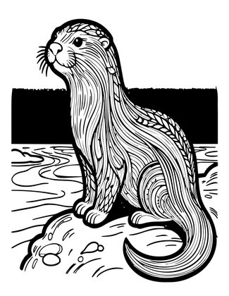 Otter at Dusk - Free printable coloring page