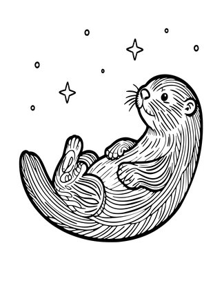 Otter Under Stars - Free printable coloring page