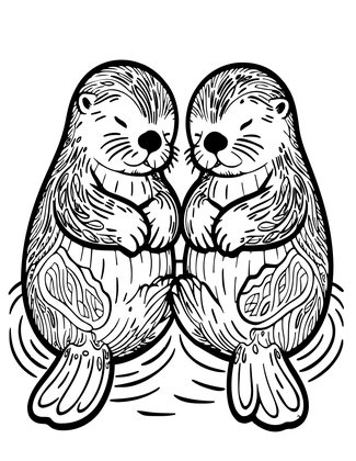 Otter Holding Hands - Free printable coloring page